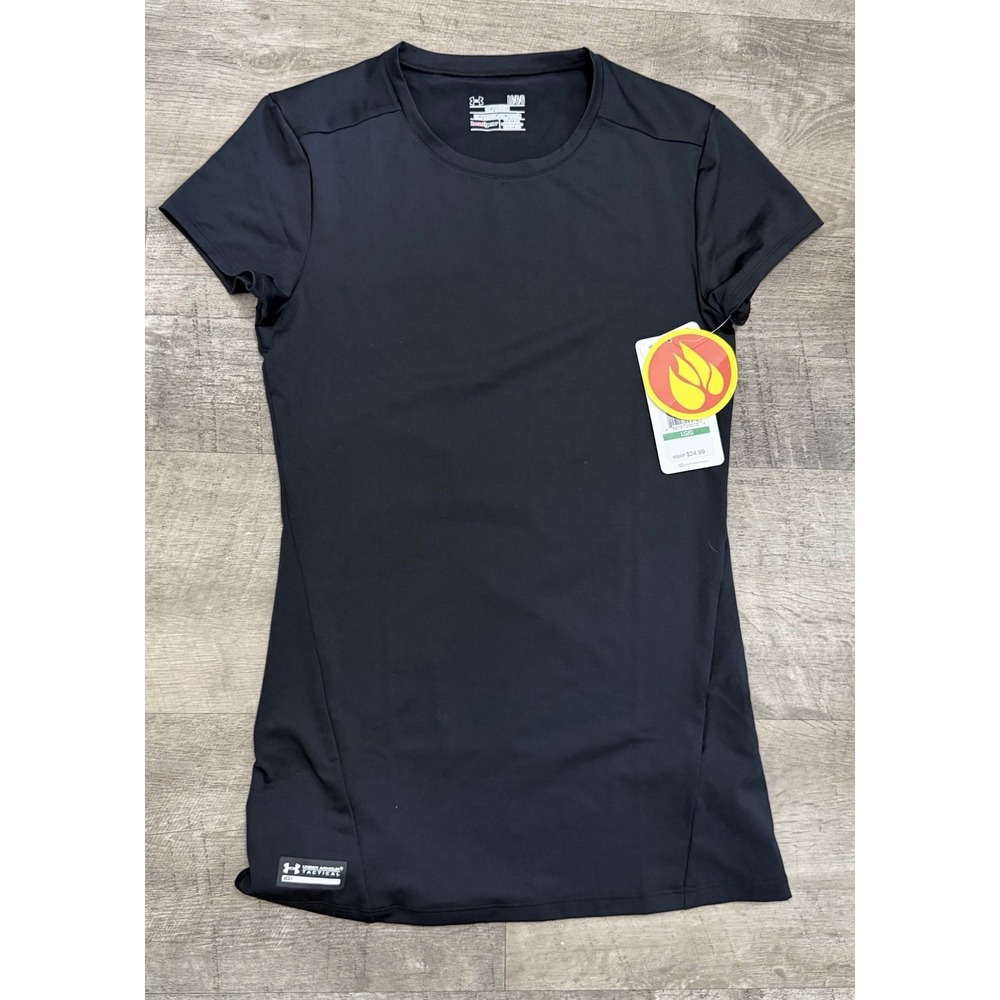 New Under Armour Women's Athletic Heat Gear Compression Shirt Top Black Large